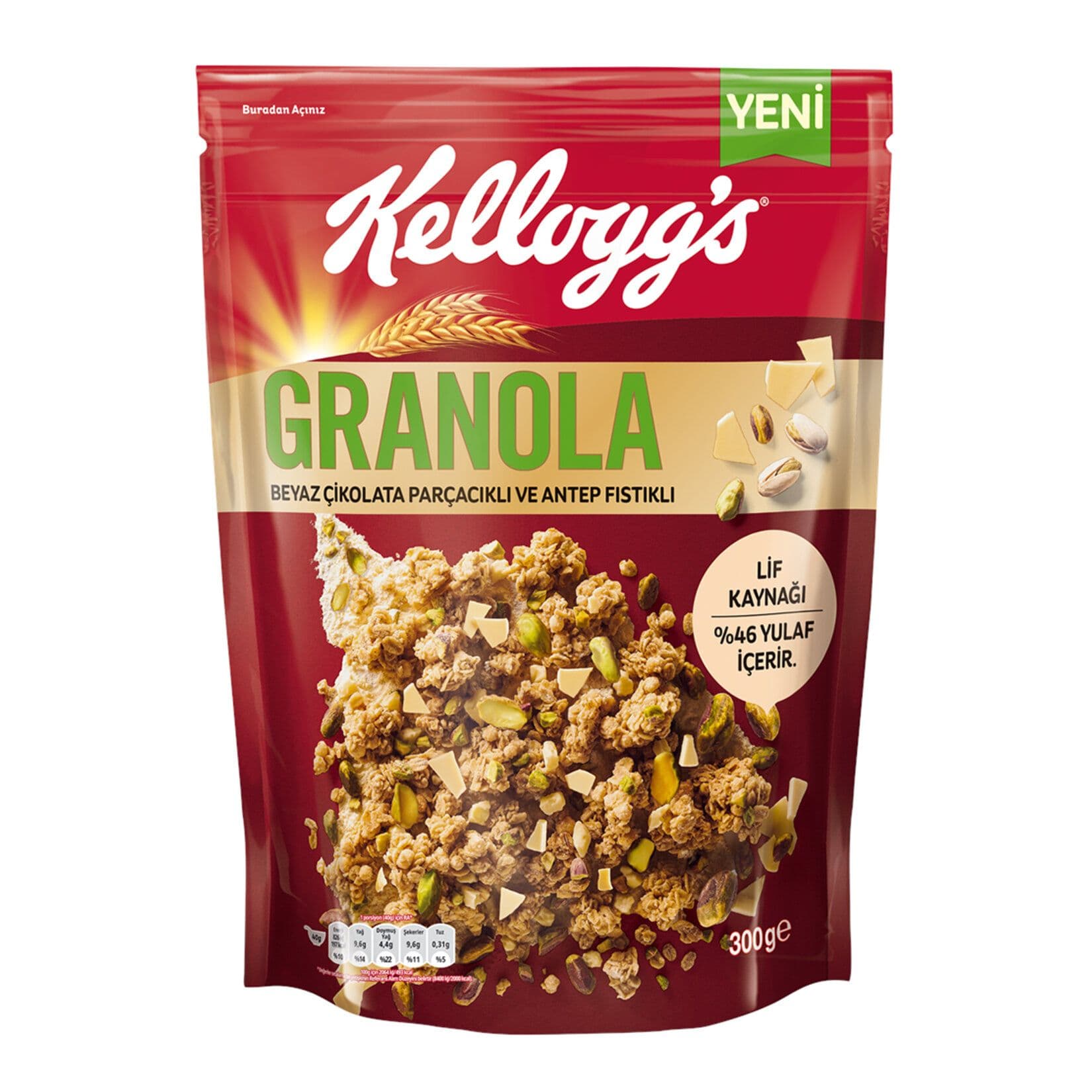 Kellogg's Granola Beyaz Çikolata ve Antep Fıstığı 300 g